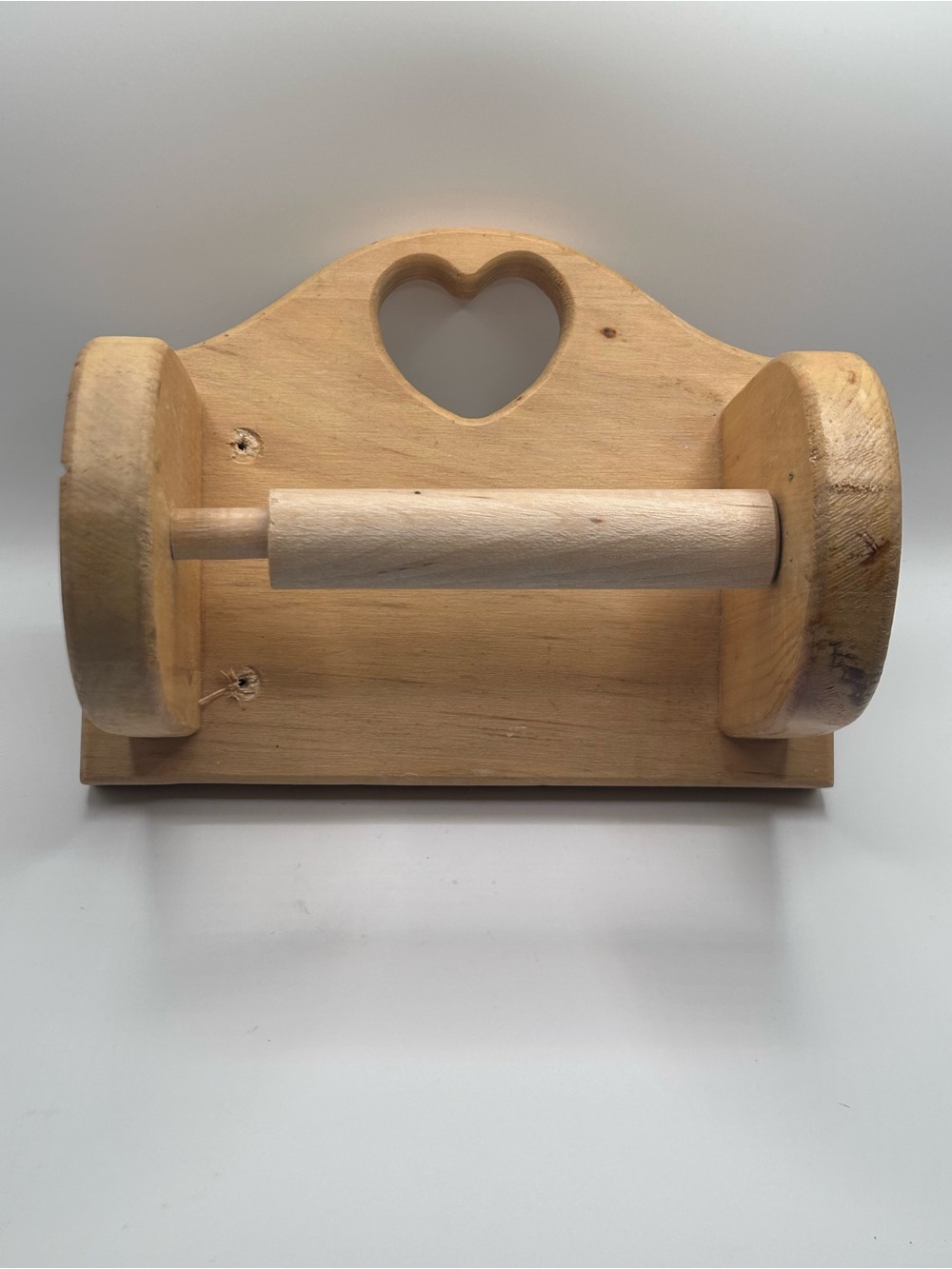 Vintage Wooden Toilet Paper Holder Heart Cutout Country Cottage Bathroom Decor